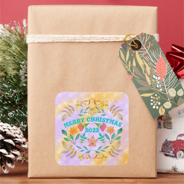 PERSONALISIERTER MERRY CHRISTMAS 2023 QUADRATISCHER AUFKLEBER (Feiertag)