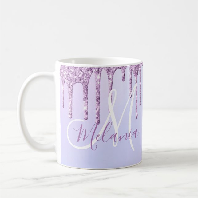 Personalisierter metallischer Lila Tropfen Lavende Kaffeetasse (Links)