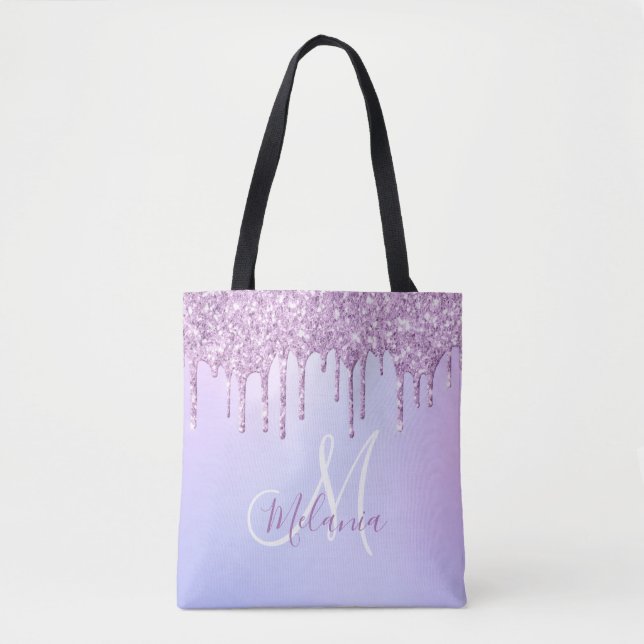 Personalisierter metallischer Lila Tropfen Lavende Tasche (Vorderseite)