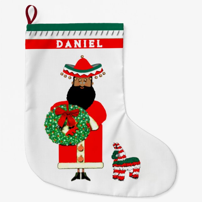Personalisierter mexikanischer Santa Großer Weihnachtsstrumpf (Vorderseite)