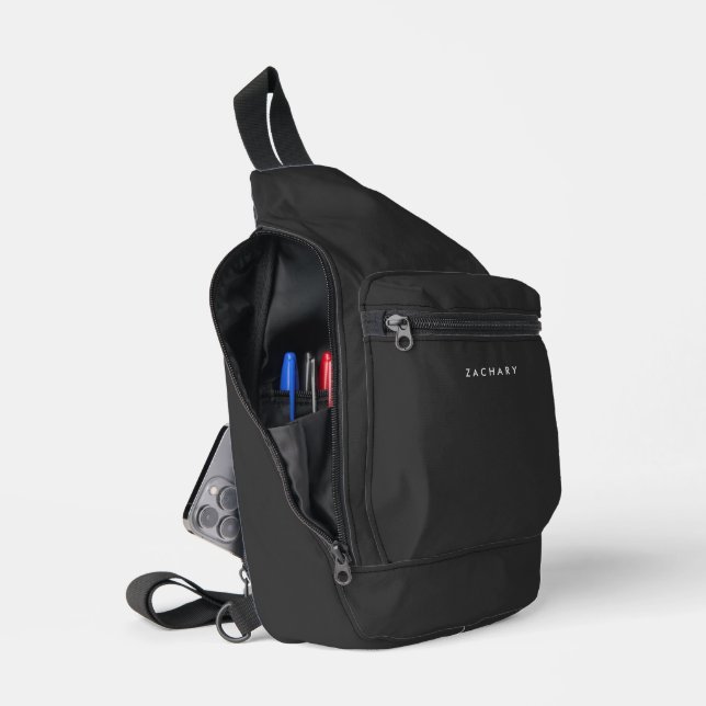 Personalisierter Minimalistischer Dunkelgrau Crossbody Bag (Offen)