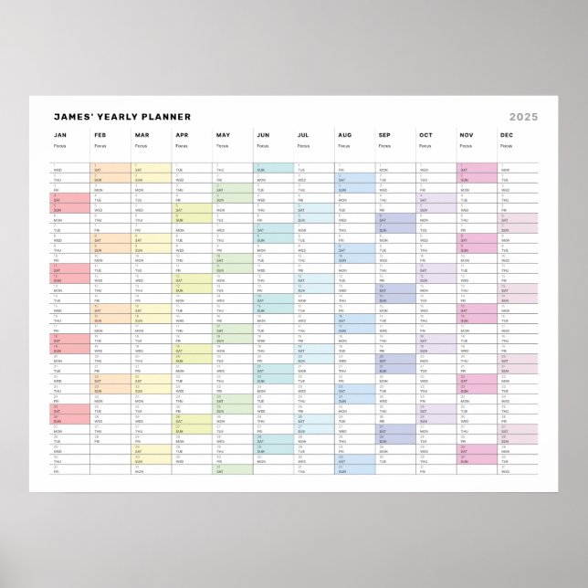 Personalisierter Minimalistischer Planungskalender Poster (Vorne)