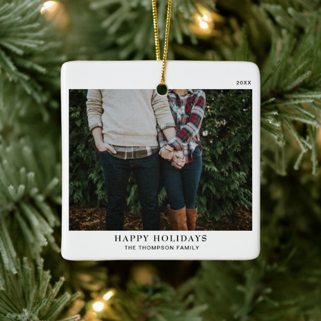 Personalisierter Minimalistischer Single Foto Weih Keramikornament (Baum)