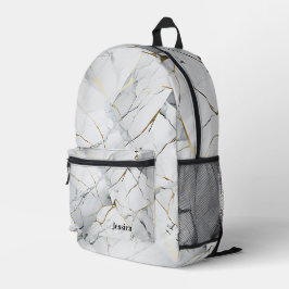 Personalisierter Minimalistischer Weißmarmor Bedruckter Rucksack