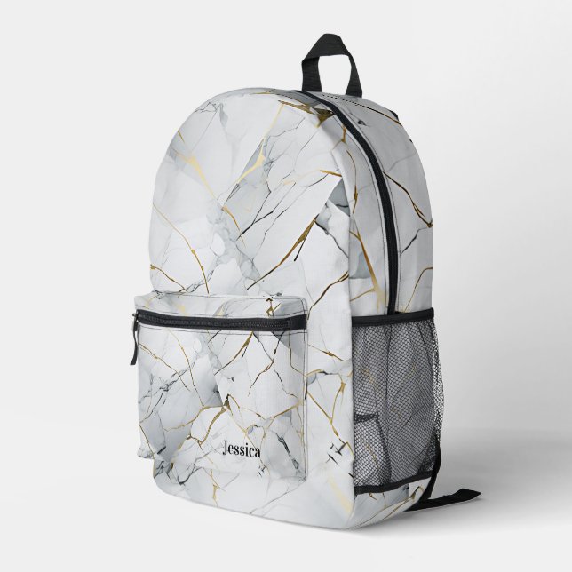 Personalisierter Minimalistischer Weißmarmor Bedruckter Rucksack (Rückseitige Ecke Rechts)