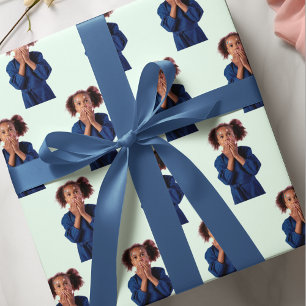 Personalisierter Minze Foto Collage Kindergeburtst Geschenkpapier