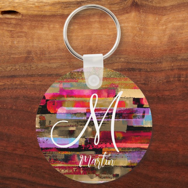 Personalisierter mit Monogramm Abstrakter AcrylSch Schlüsselanhänger (Rückseite)