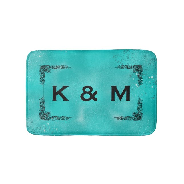 Personalisierter Mit Monogramm, Aquamariner, grüne Badematte (Vorderseite)