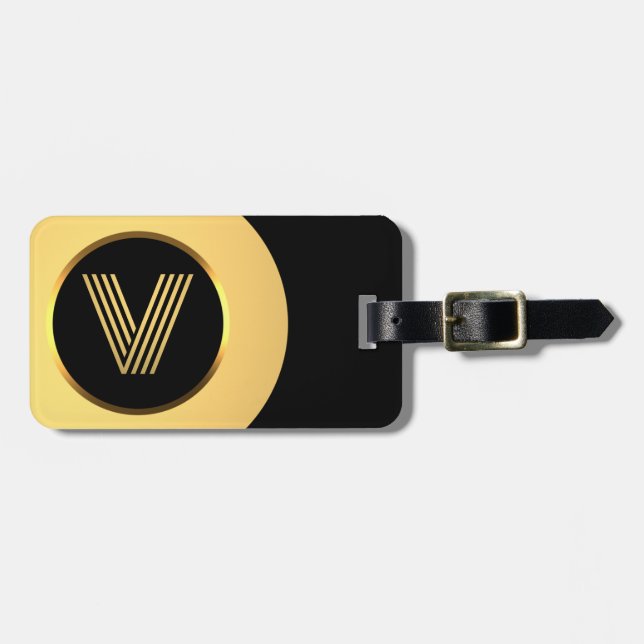 Personalisierter Mit Monogramm Goldbrief V Gepäckm Gepäckanhänger (Vorderseite horizontal)