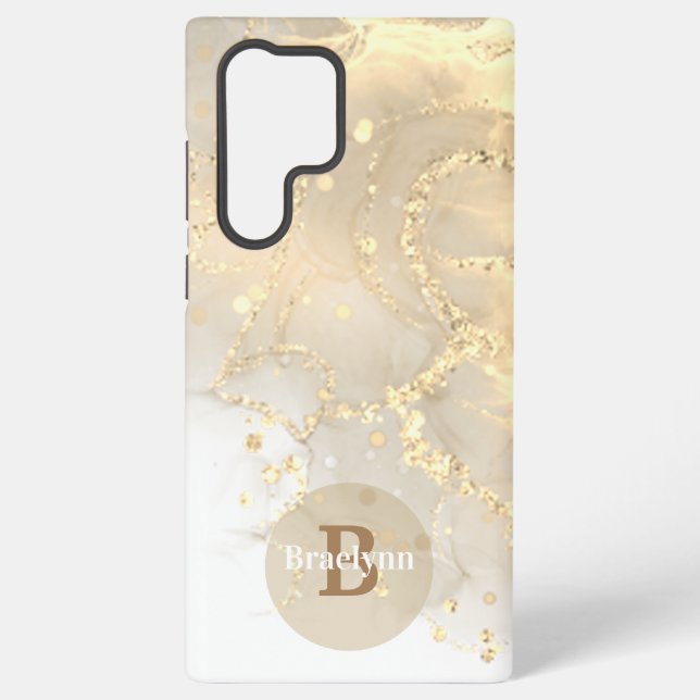 Personalisierter Mit Monogramm Goldmarmor-Glitzer Samsung Galaxy Hülle (Rückseite)