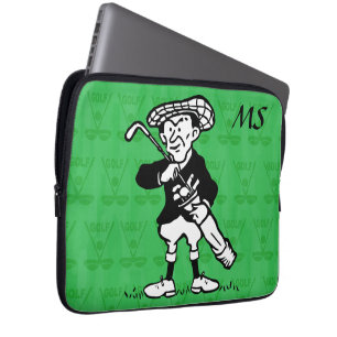 Personalisierter Mit Monogramm Golfspieler Cartoon Laptopschutzhülle