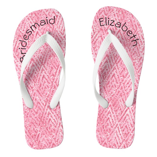 Personalisierter Mit Monogramm Rosa Glitzer Brides Flip Flops (Fußbett)