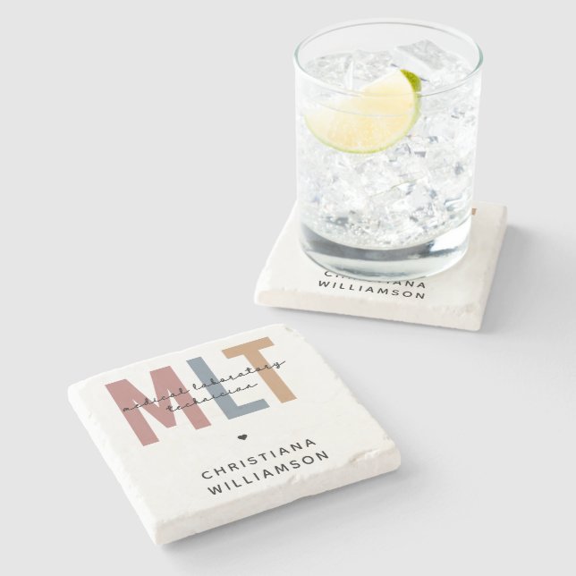 Personalisierter MLT Medizinischer Labortechniker Steinuntersetzer (Seitenansicht)