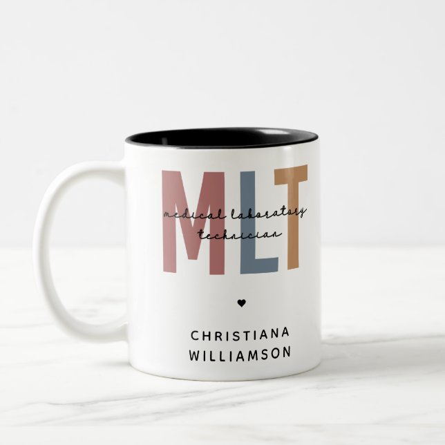 Personalisierter MLT Medizinischer Labortechniker Zweifarbige Tasse (Links)
