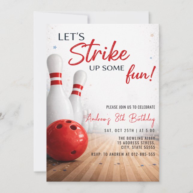 Personalisierter moderner Bowling-Geburtstag Einladung (Vorderseite)
