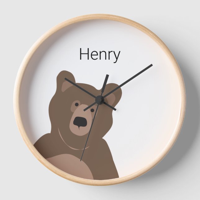 Personalisierter, moderner Braunbär, 10" Uhr (Vorderseite)