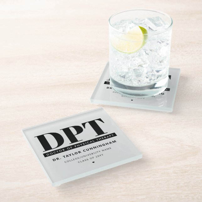 Personalisierter moderner DPT Arzt für Physikalisc Glasuntersetzer (Schrägansicht)