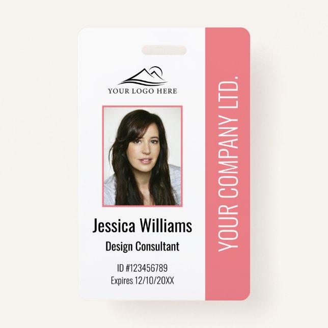 Personalisierter moderner Firmenmitarbeiter Pink I Ausweis (Vorderseite)