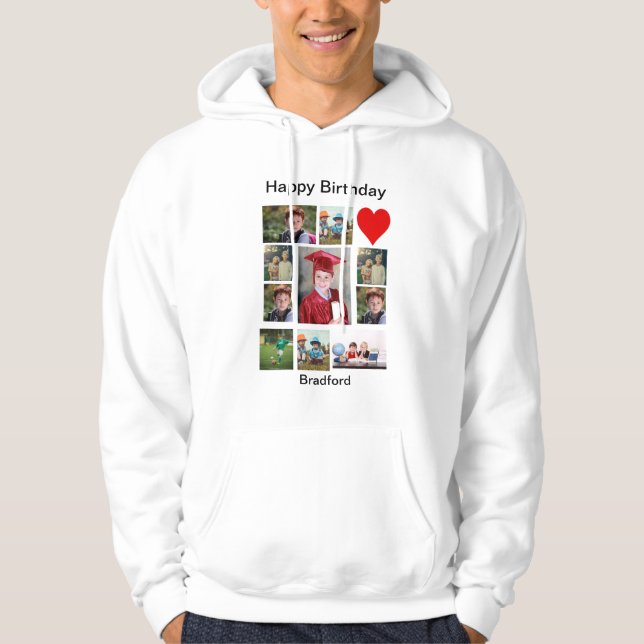 Personalisierter, moderner Geburtstag 11 FotoColla Hoodie (Vorderseite)