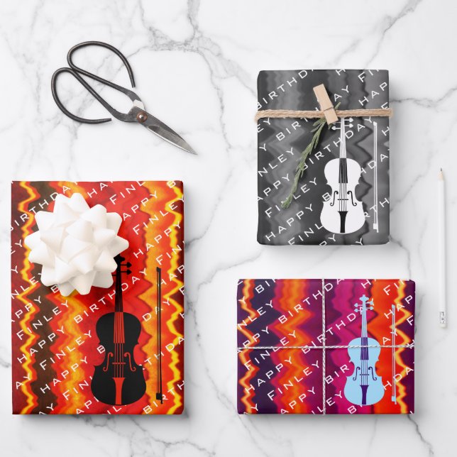 Personalisierter moderner Geigenname Violinist Geb Geschenkpapier Set (Vorderseite)