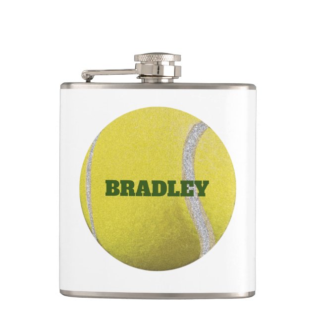 Personalisierter, moderner Gelber Tennisball Flachmann (Vorderseite)