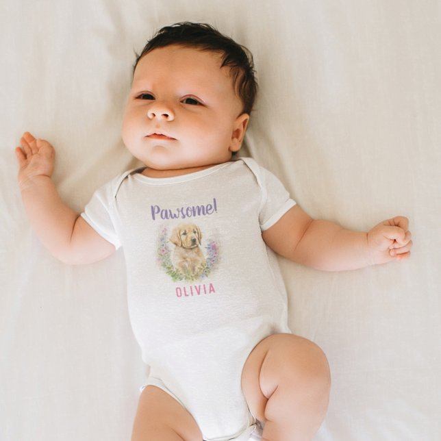 Personalisierter, moderner Golden Retriever Welpe Baby Strampler (Von Creator hochgeladen)