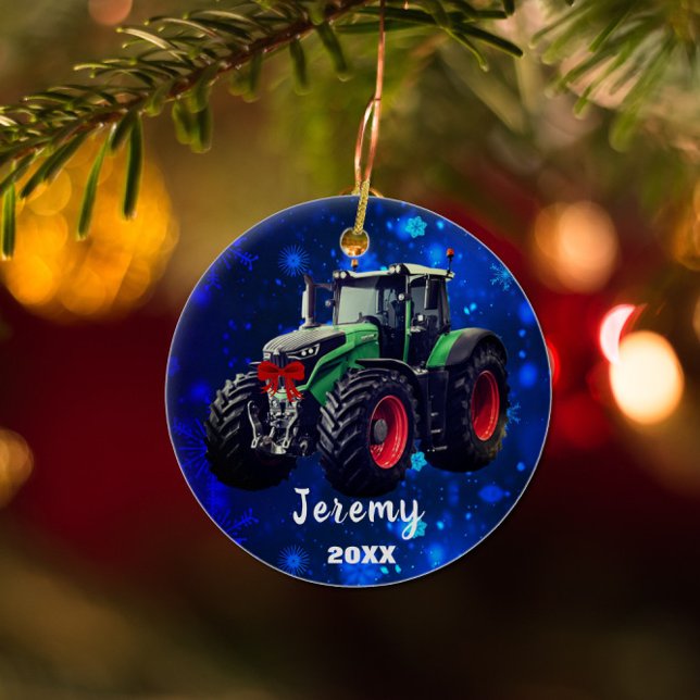 Personalisierter moderner Green Traktor "Christmas Keramik Ornament (Von Creator hochgeladen)