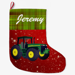 Personalisierter moderner Green Traktor Großer Weihnachtsstrumpf