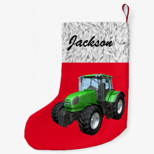 Personalisierter, moderner Grüner Traktor Kleiner Weihnachtsstrumpf