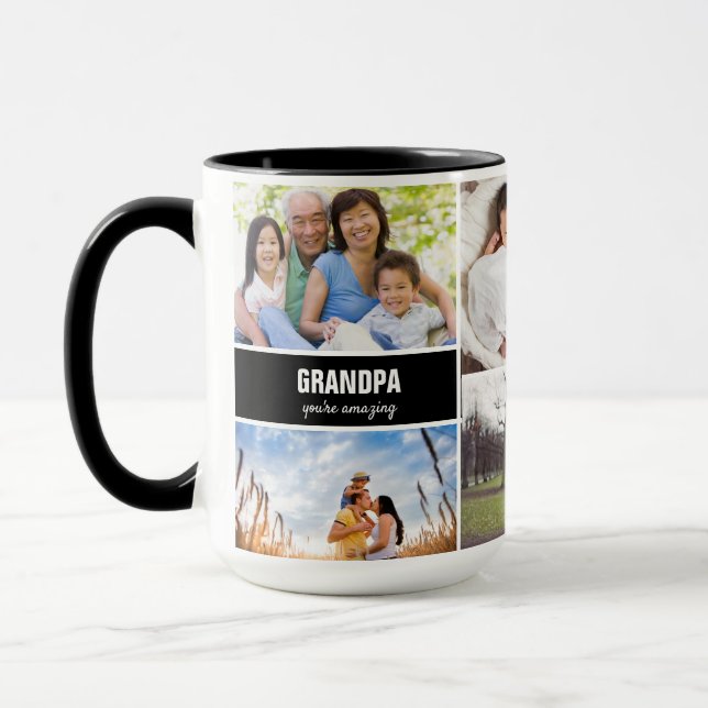 Personalisierter, moderner Opa-Fotocollage-Text Tasse (Links)