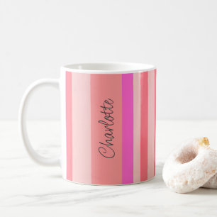 Personalisierter, moderner rosafarbener Streifen Kaffeetasse