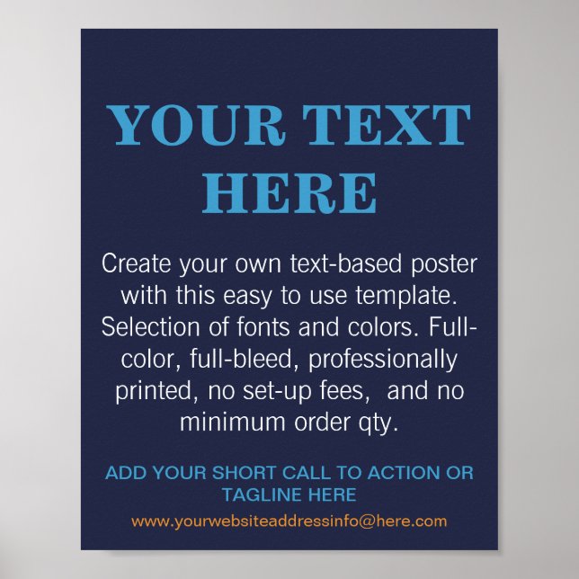 Personalisierter moderner Text Blau Poster (Vorne)