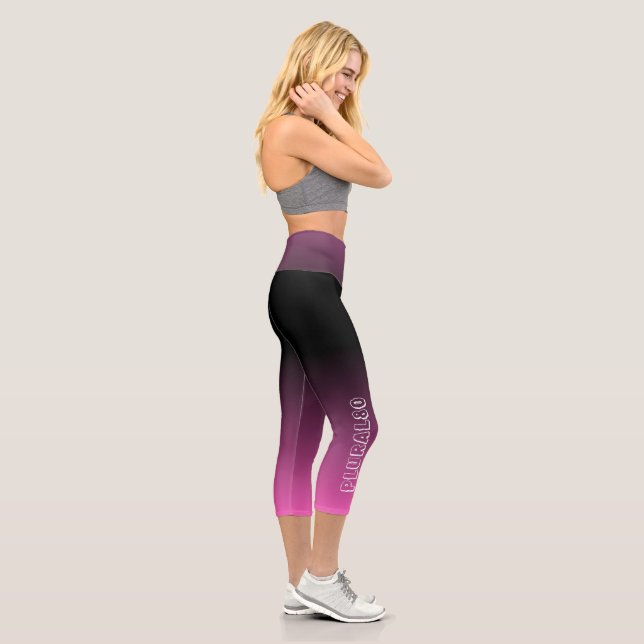 Personalisierter moderner Textverlauf Schwarz Pink Capri Leggings (Rechts)