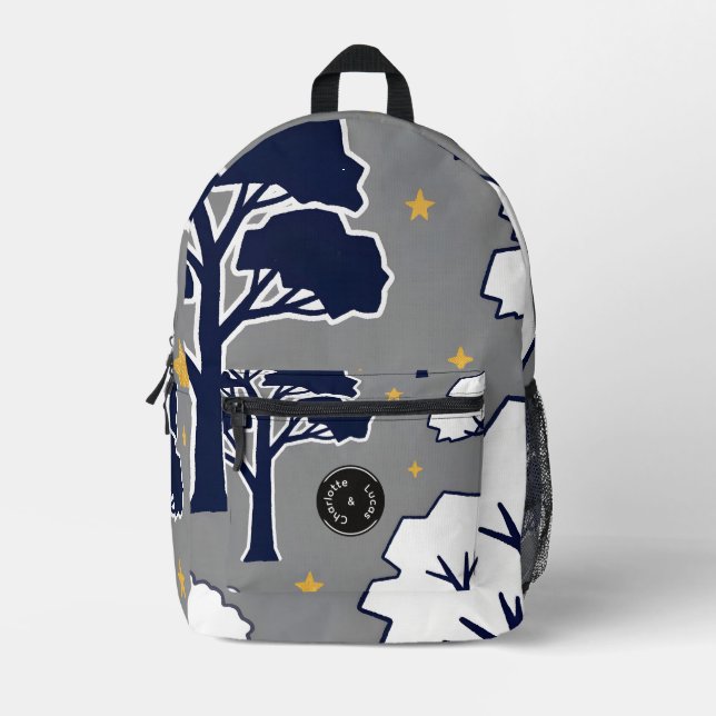 Personalisierter moderner Waldbaum und Stern  Bedruckter Rucksack (Vorderseite)