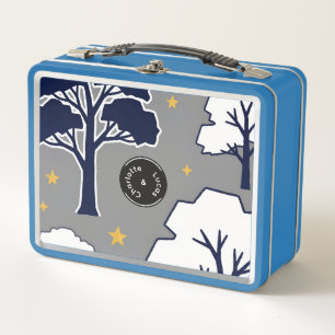 Personalisierter moderner Waldbaum und Stern Metall Brotdose