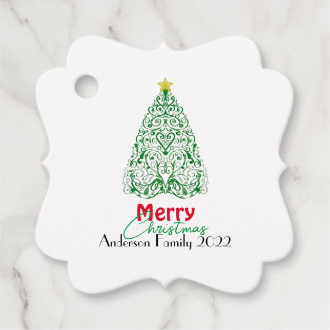 Personalisierter moderner Weihnachtsbaum Geschenkanhänger (Vorderseite)