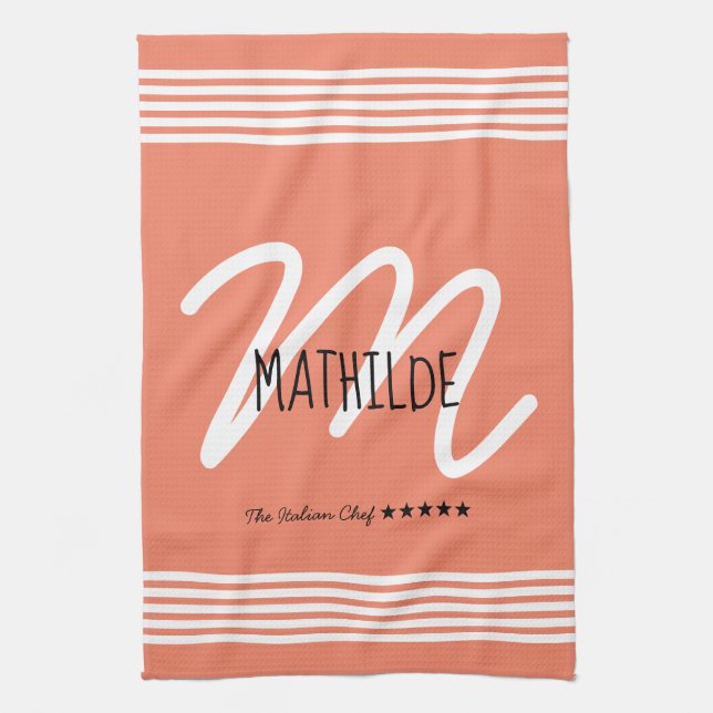Personalisierter, moderner weißer, eleganter Monog Geschirrtuch (Vertikal)