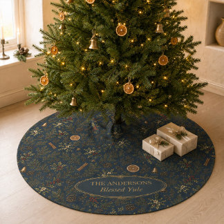 Personalisierter mondbeschienener Jul-Botanik-Baum Polyester Weihnachtsbaumdecke