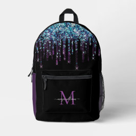 Personalisierter Monogram Blue Agate Glitzer Bedruckter Rucksack