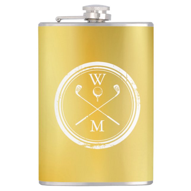 Personalisierter Monogram Classic Gold Golf Flachmann (Vorderseite)