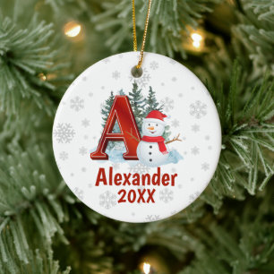 Personalisierter Monogram Letter A Snowman Weihnac Keramik Ornament