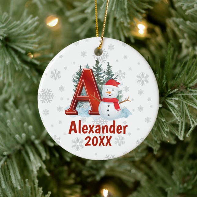 Personalisierter Monogram Letter A Snowman Weihnac Keramik Ornament (Baum)