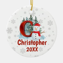 Personalisierter Monogram Letter C Snowman Weihnac Keramik Ornament