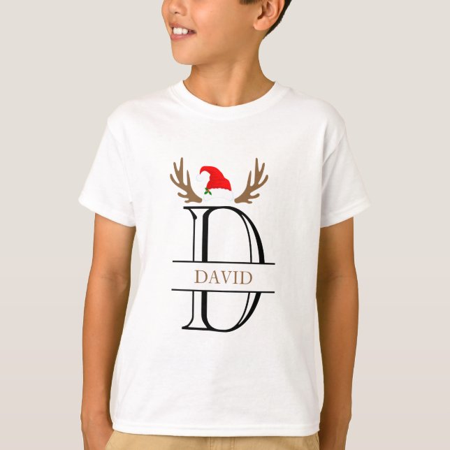 Personalisierter Monogram Letter D Antlers Xmas T-Shirt (Vorderseite)