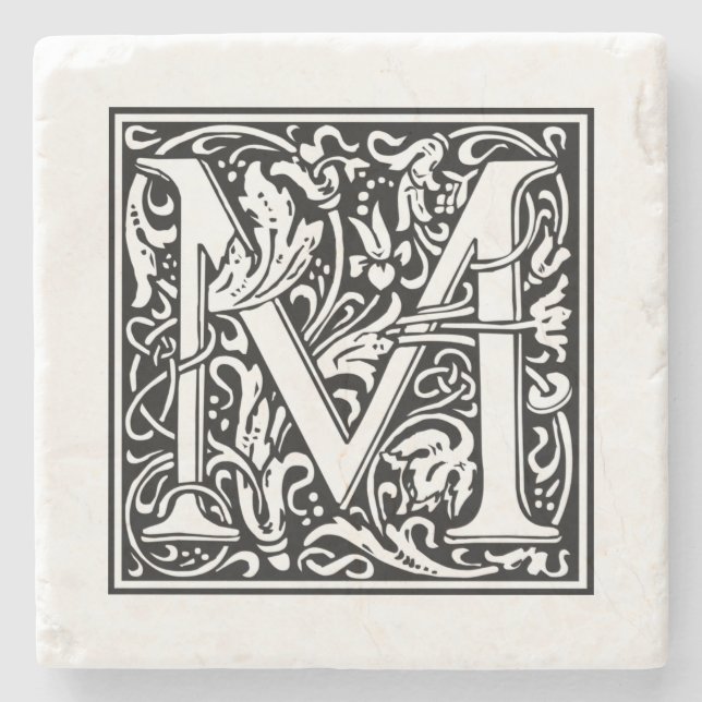 Personalisierter Monogram Letter M Wedday Steinuntersetzer (Vorderseite)