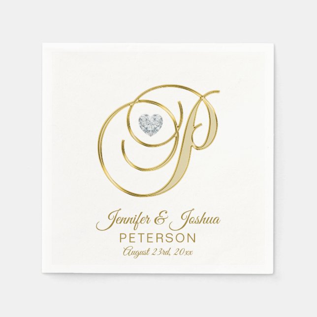 Personalisierter Monogram Letter P White Wedding Serviette (Vorderseite)