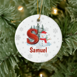 Personalisierter Monogram Letter S Snowman Weihnac Keramik Ornament