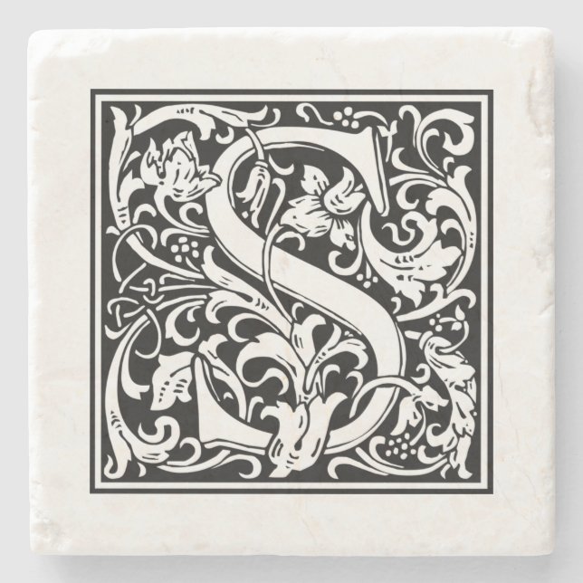 Personalisierter Monogram Letter S Wedday Steinuntersetzer (Vorderseite)