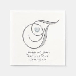 Personalisierter Monogram Letter T Silver Wedding Serviette
