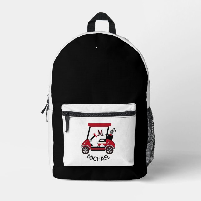 Personalisierter Monogram Name Golf Cart Bedruckter Rucksack (Vorderseite)